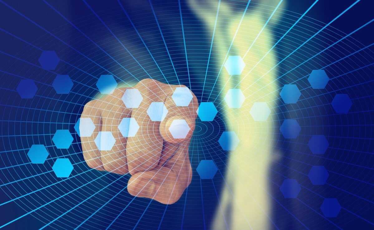 touch finger, blockchain, hexagon