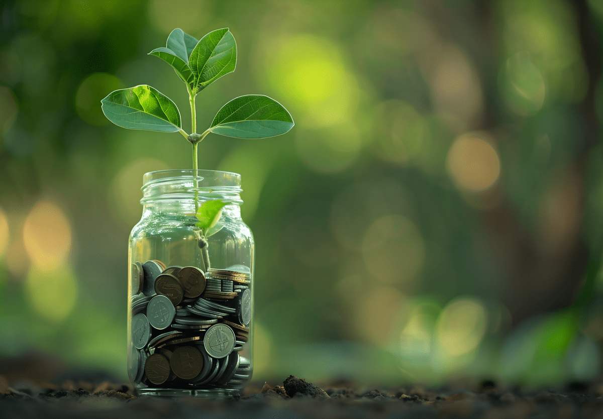 seedling, investment, coins, jar, glass, currency, invest smart, money, finance, profit, wealth, financial, savings, benefit, value, deposit, nature, green background, decision, bokeh